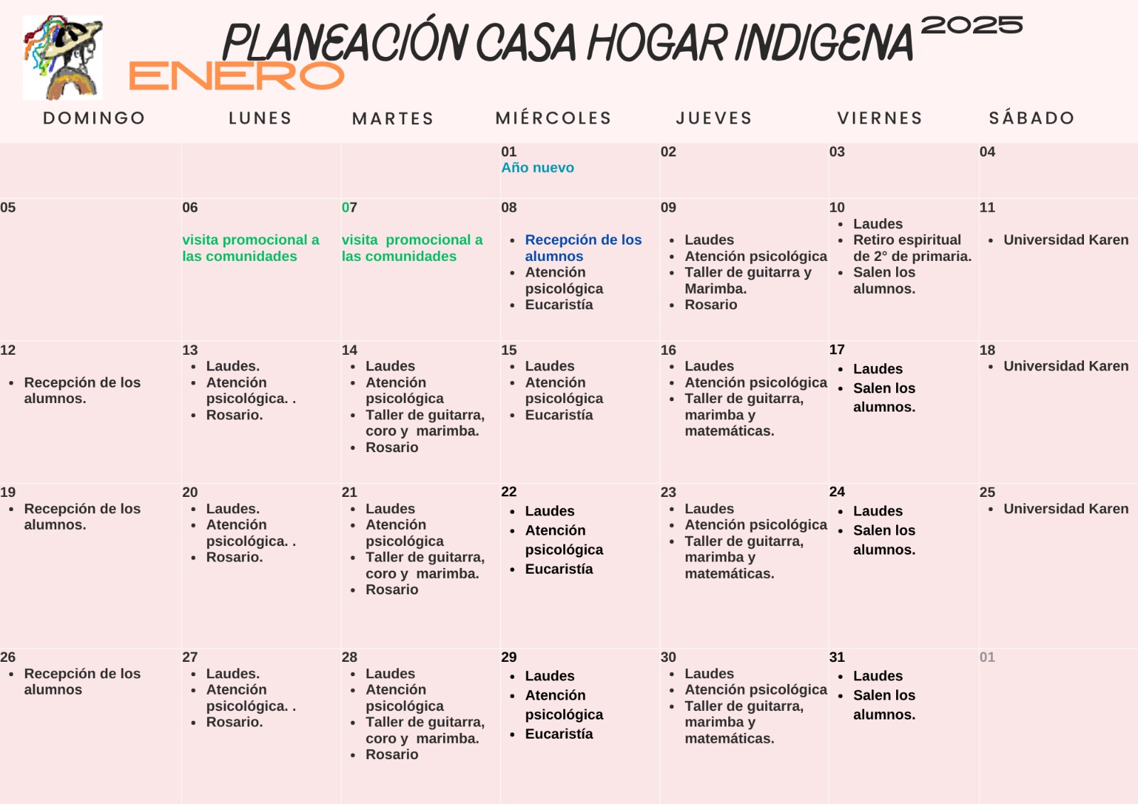 Calendario de enero